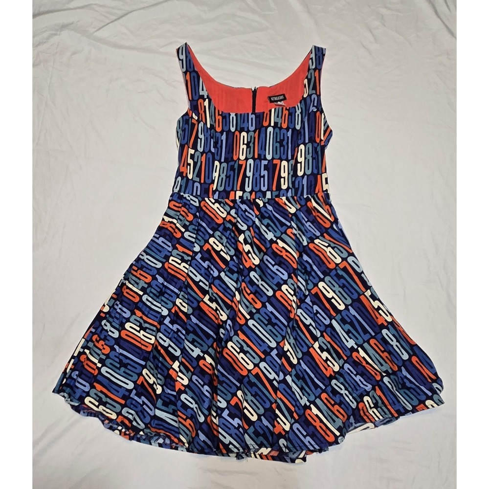 Retrolicious Fit And Flare Cotton Dress Size‎ Medium Numbers Blue 70s 80s
